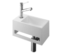 Lave-mains pour toilettes, avec porte serviette, suspendu et compacte, résine Solid-Surface BENESTONE ®, Largeur 33 cm, Profondeur 18 cm, Hauteur 16 cm, Livraison 5-7 jours OFFERTE